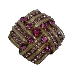 Vintage BEST Pink Rhinestone & Seed Bead Brooch Pendant 2-in-1 Mid Century